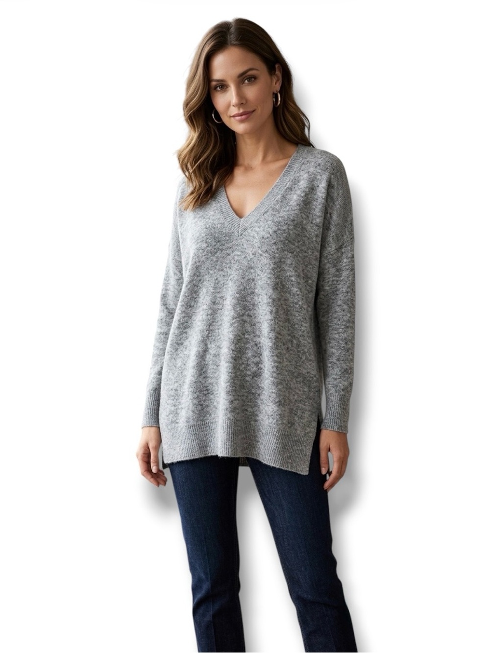 Miss Chievous Sweater Y2K Gray Deep V-Neck Oversized Pullover Size XS EUC